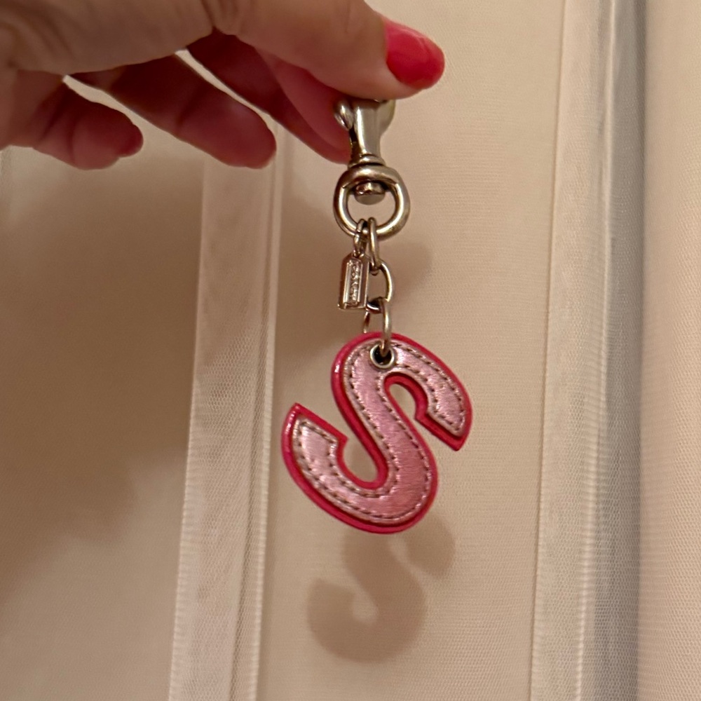 Coach Pink Letter 'S' Leather Keychain Charm